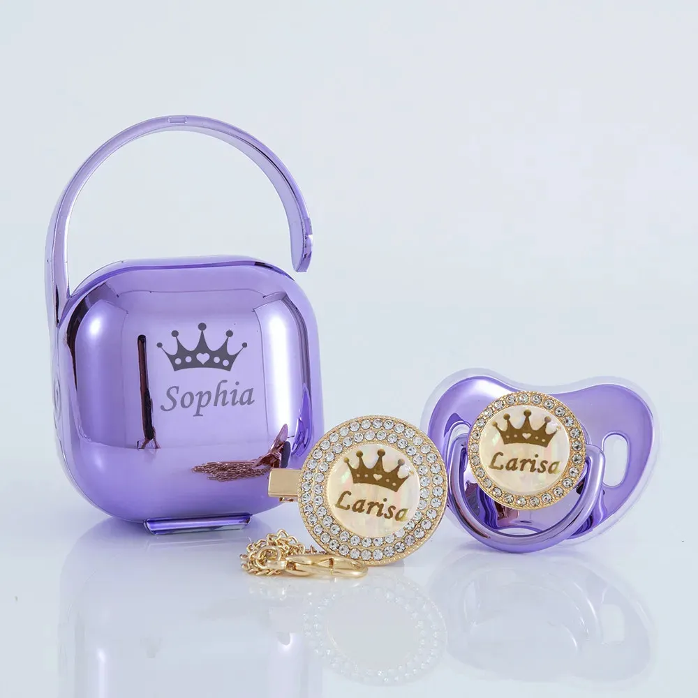 MIYOCAR personnalisé violet métallique bling sucette et clip sucette coffret sans BPA factice luxe couleur et design uniques 240322