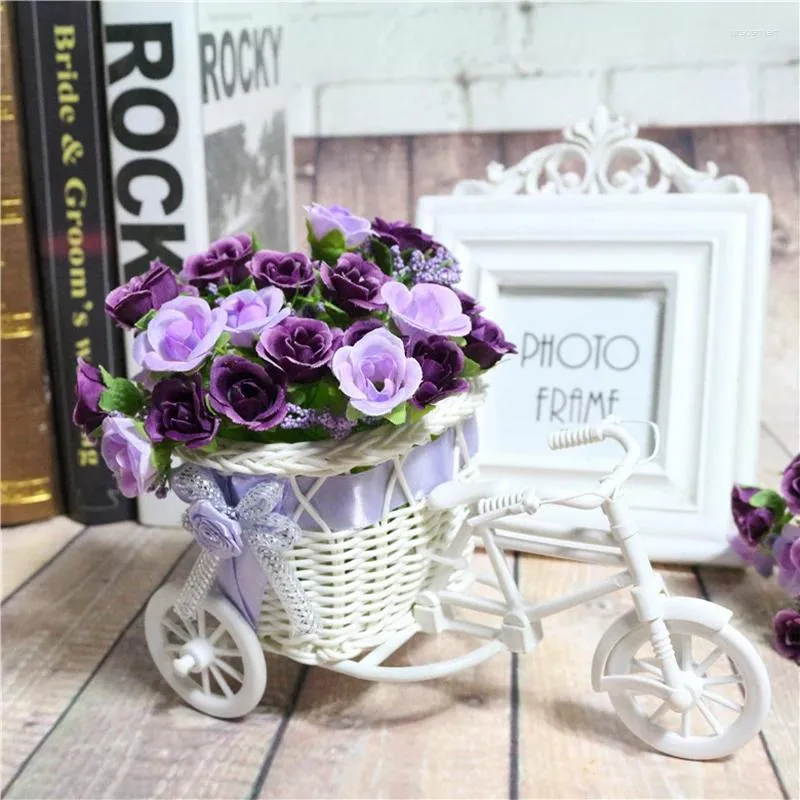 Decorative Flowers Artificial Flower Basket Party Decoration Pot Wedding Plastic Tricycle Design Storage