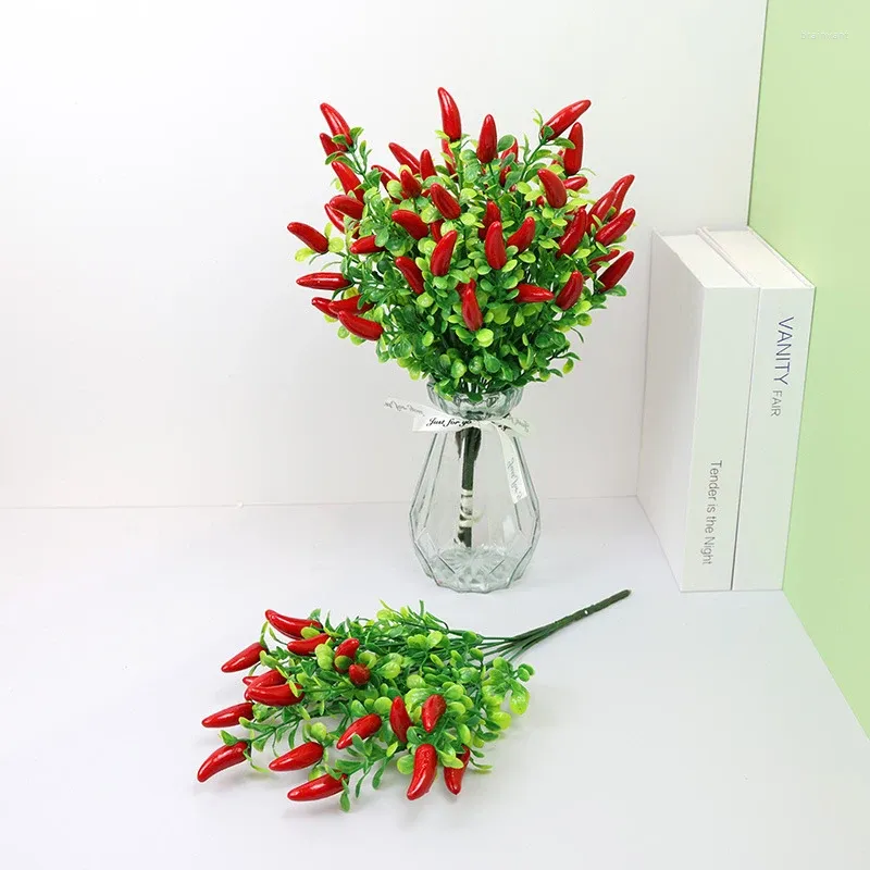 Flores decorativas Simulação de um grupo único fruta plástico plástico de flor falsa pimenta cereja árvore planta de tiro de arremessos de decoração de decoração de casa