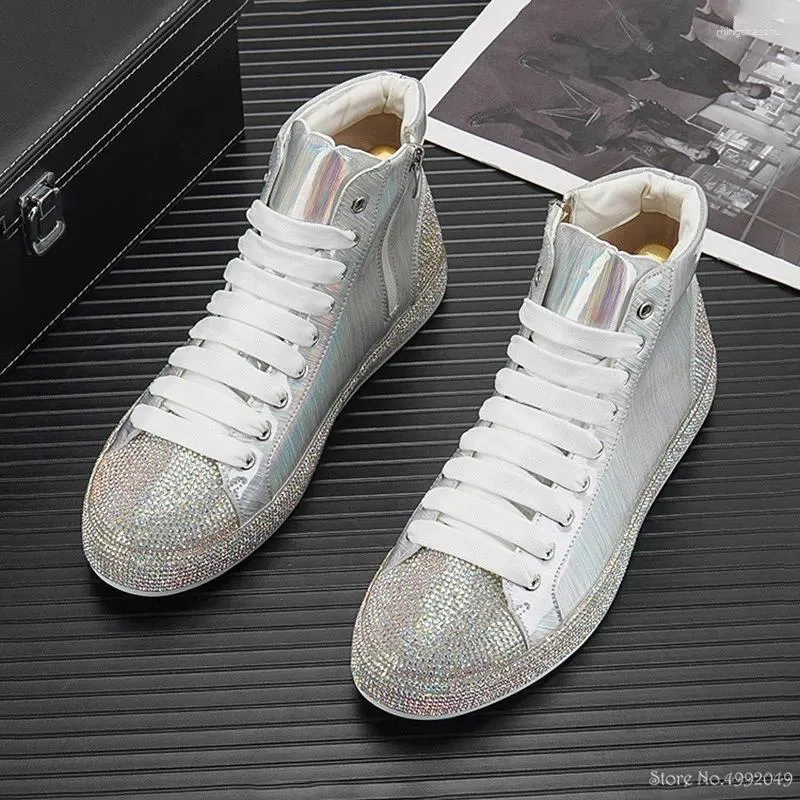 Casual Shoes Designer High Tops For Men Glitter Charm Rhinestone Causal Flats Loafers Moccasins Male Walking Sneakers Zapatos Hombre