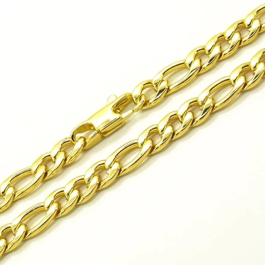 Цепочки с покрытием из золота 18 карат, ожерелье шириной 6 мм для мужчин, мужчин и женщин, модные украшения, цепочка Фигаро из нержавеющей стали 20 дюймов-36231q