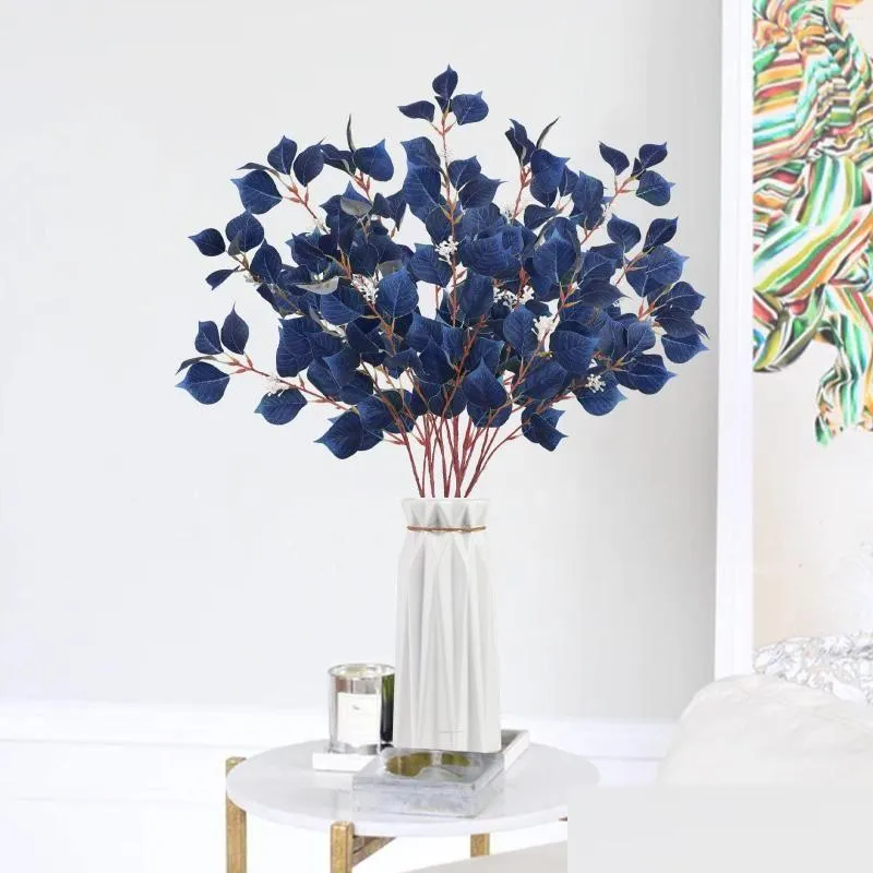 Dekoracyjne kwiaty wieńce 2PCS Niebieskie długie eukaliptus liście sztuczne łodygi zieleni Fałszywe gałęzie do domu Kwiatowe DH8TB