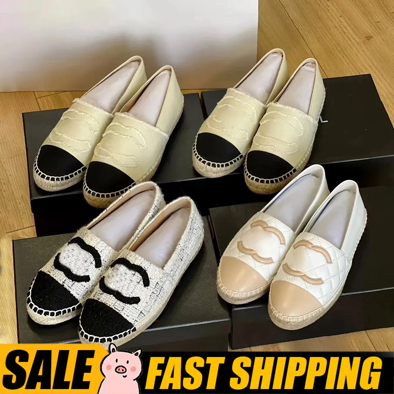 디자이너 드레스 신발 야외 CC 신발 레크리에이션 여성 Espadrilles CCity Loafers Fisherman Canvas Flat Shoe Cotton Tweed Grosgrain 가죽 채널 캐주얼 신발