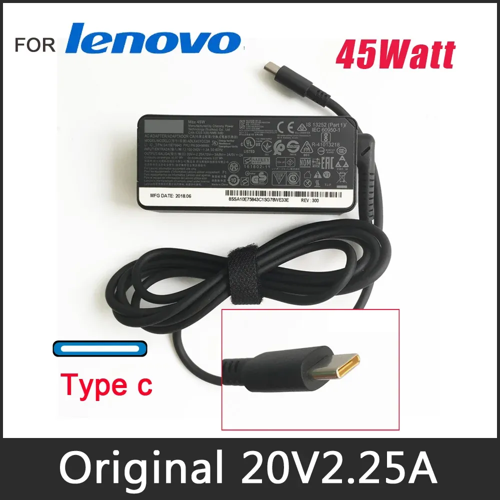 Adaptateur chargeur d'ordinateur portable d'origine 45W USB type C adaptateur secteur pour Lenovo ThinkPad X280 T480 T480s T580 E480 cordon d'alimentation