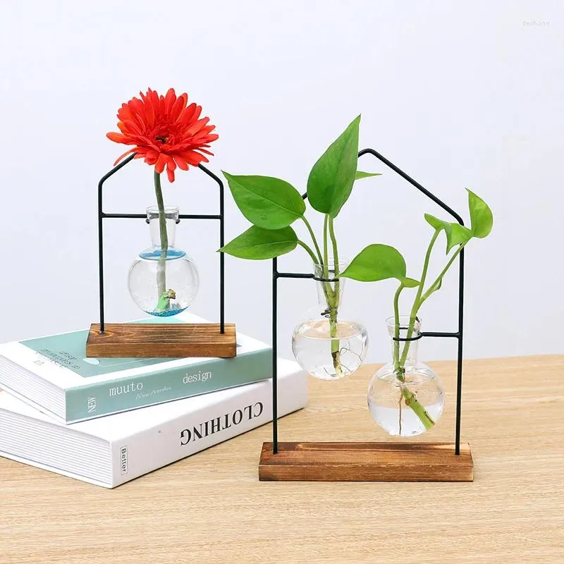 Vasi Disposizione in ferro per fiori europei Bottiglia sospesa Portavaso per piante Vaso Decorazione per la casa Contenitore idroponico in vetro Creativo