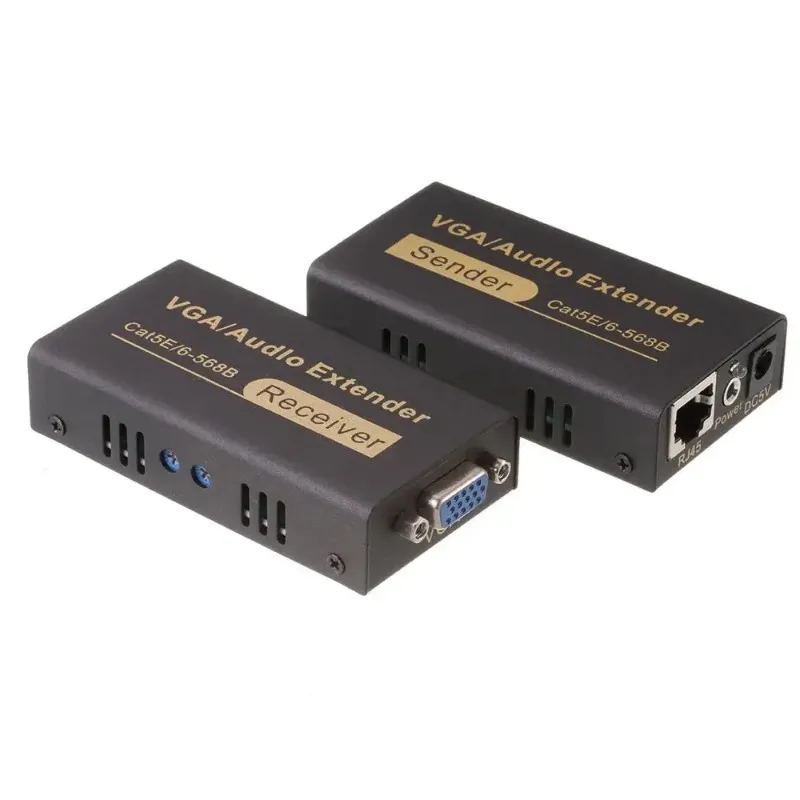 Nowy VGA UTP Extender VGA AV Repeater z kablem Audio by Cat5e/6 do 100 m z adapterem zasilającym audio