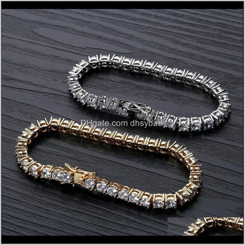 Designer Hip Hop Jewelry Men Diamond Tennis Bracelet Iced Out Bling Bangles Love Luxury Charm Bracelets Pour Hommes Gold S351I