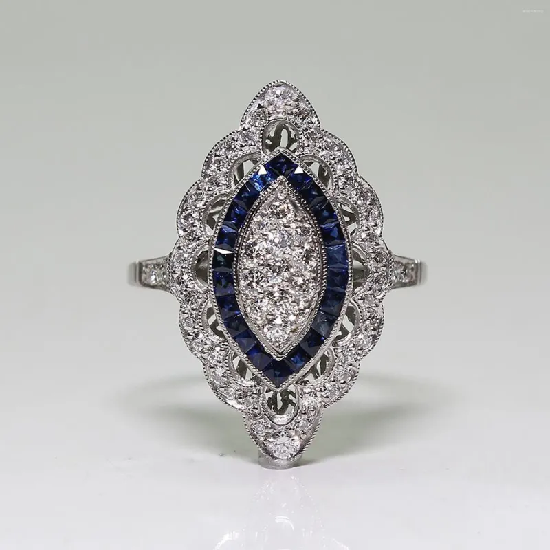 Anéis de cluster pedra azul para mulheres anel de noivado de casamento cor strass bague femme jóias de luxo