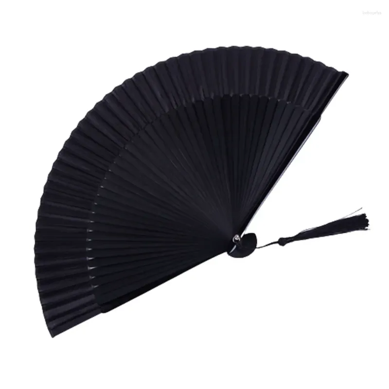 Decorative Figurines Japanese Black Folding Fan Chinese Vintage Bamboo Shank Classical Dance Tassel Elegent Female Hand Fans Home