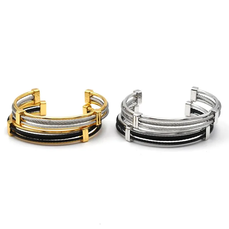 FYSARA Luxus Goldfarbenes Knotenarmband Federdrahtlinie Bunte Stahlstretch-Edelstahlkabelarmbänder für Frauen 240312