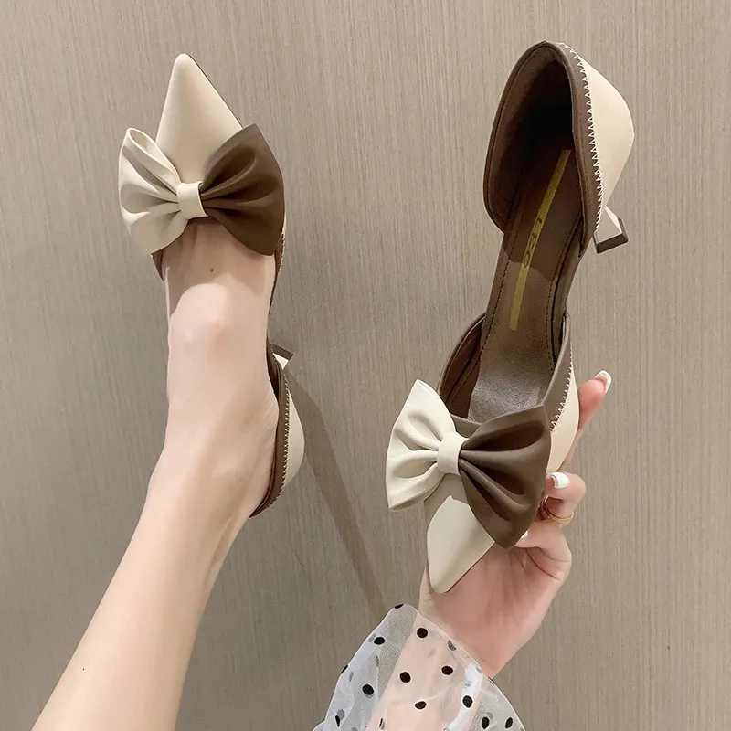 Mix Farbe Bowtie High Heels Schuhe Frauen Zwei-Stück Dünne Heels Pumps Frau Spitz Elegante Slip-On Party schuhe Damen 240307