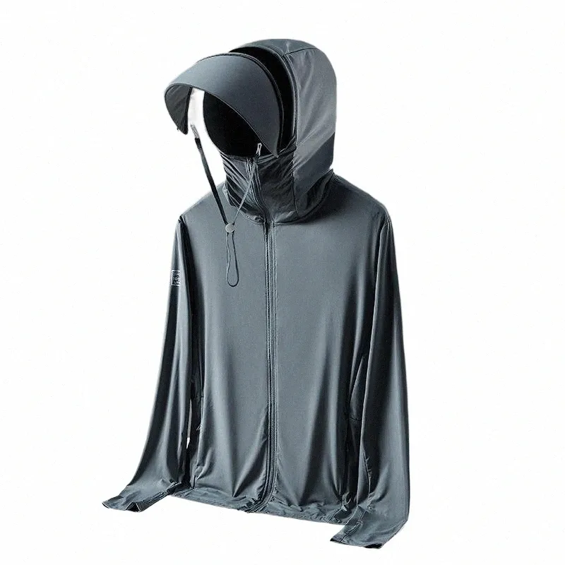 UPF 50+ UV Cappotti estivi per la pelle da uomo Seta di ghiaccio Protezione solare Abbigliamento sportivo ultraleggero Capispalla Giacca a vento Giacche casual Traspirante S7vM #