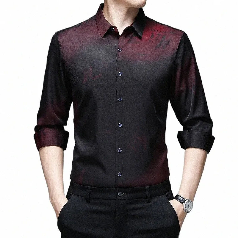 Wijn Rood Zwart Heren Dr Shirts Nieuwe Fi Lg Mouw Mannen Slim Fit Rimpelbestendig Zachte N-Ir kwaliteit Shirt Mannelijke H0De #