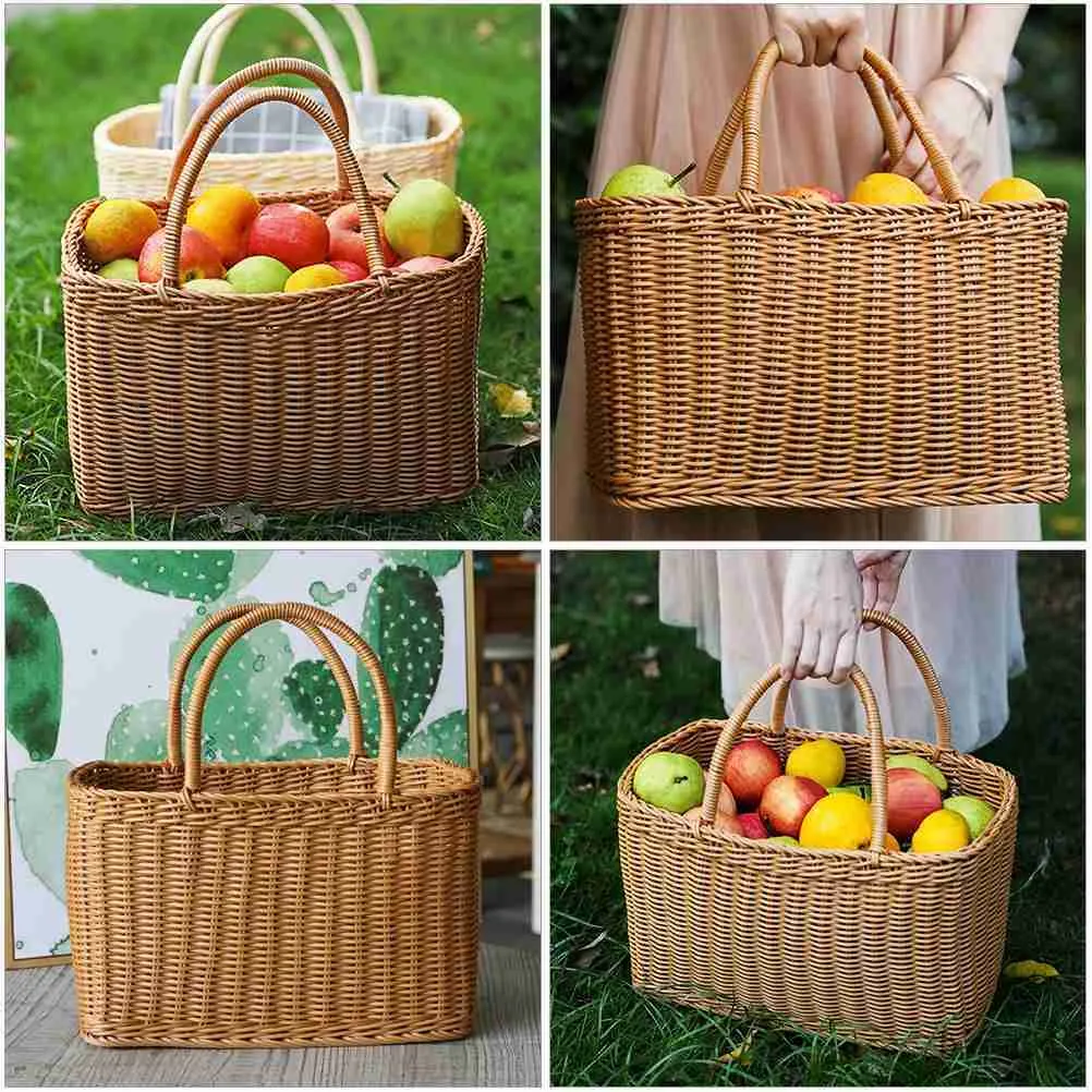 Storage Baskets Woven Basket With Handle Magazine er Basket Plastic Rectangular Basket Bins Rattan Basket Bin Books Case Farmhouse Standing