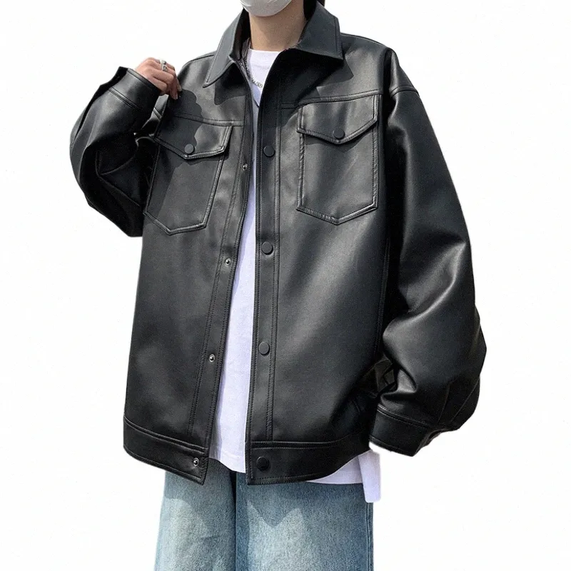 Version coréenne de cuir hommes populaires High Street multi-poches 2023 printemps automne nouveau tout en vrac avec simple manteau Fi F47t #