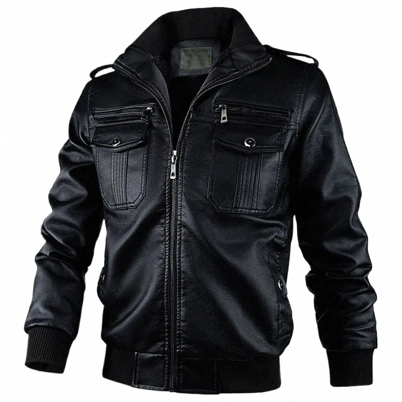 FI Motorcykel Faux Leather Jacket Men Windbreak Leather Jackets för män Autumn Winter Pu Leather Coat Man Ytterkläder Zip Up Q3W5#
