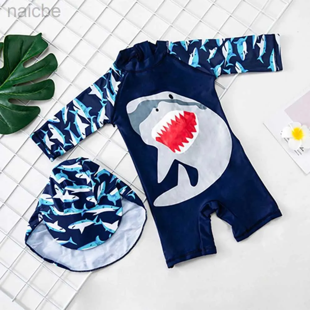 One-Pieces UPF 50+ Baby Boys Swimsuit One Piece Toddlers Zipper Bathing Suit Swimwear with Hat Rash Guard Surfing Suit 24327