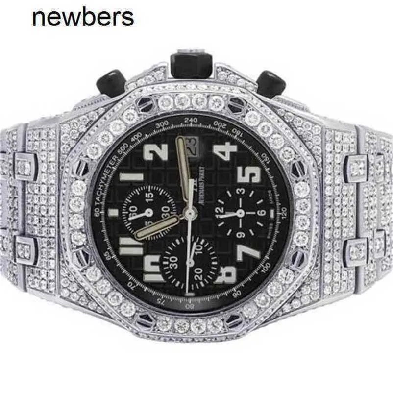 Diamantes AP Watch Apf Factory Vvs Iced Out Moissanite pode passar no teste Luxo Audemar Pigue Swiss Movement Mens 42mm Epic Royal Oak Offshore cronógrafo mostrador pretoTD94