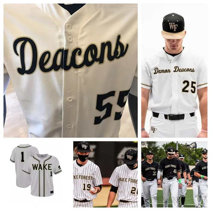 Wake Forest 51 Sean Sullivan 40 Reed Mascolo 30 Michael Massey 14 Camden Minacci 28 Cole Roland maillot de baseball 20 Derek Crum 42 Joe Ariola 2 William Ray cousu sur mesure