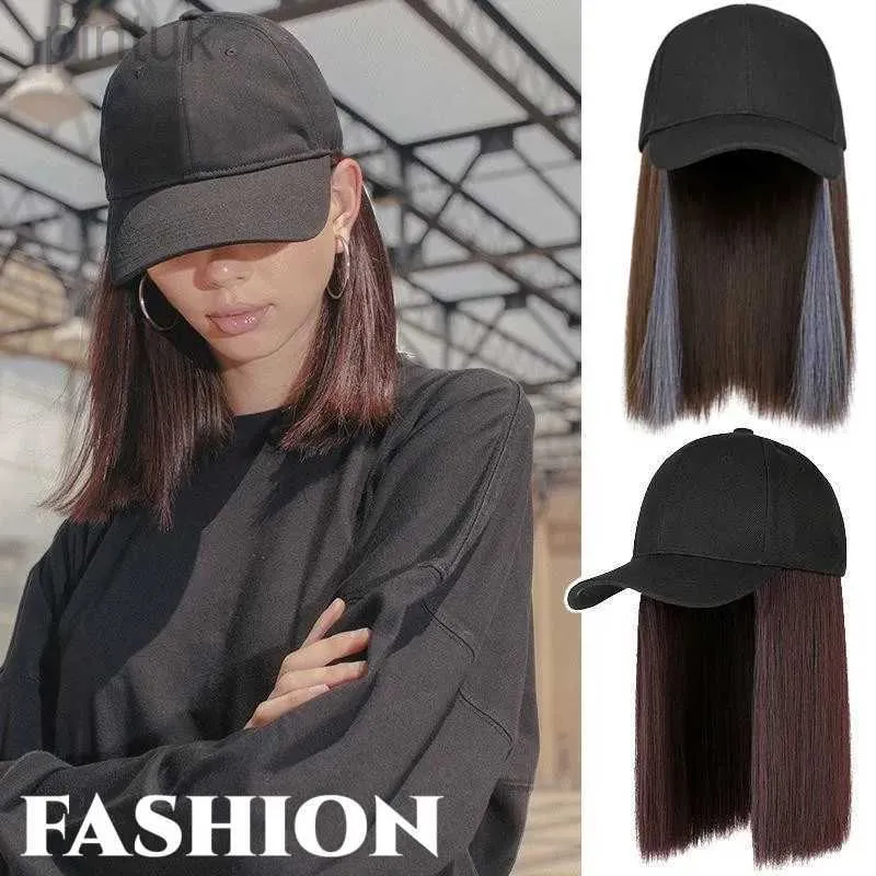 Ball Caps Fashion Baseball Cap with Bob Wig for Women Extensions Adjustable Collarbone Hair Hat Girls Short Straight Hair Wig Cap Hair Wig 24327