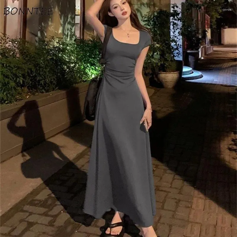 Party Dresses Women Graceful Summer Ankle-length High Street Vestidos Streetwear Solid Simple Fairycore Harajuku Clothes