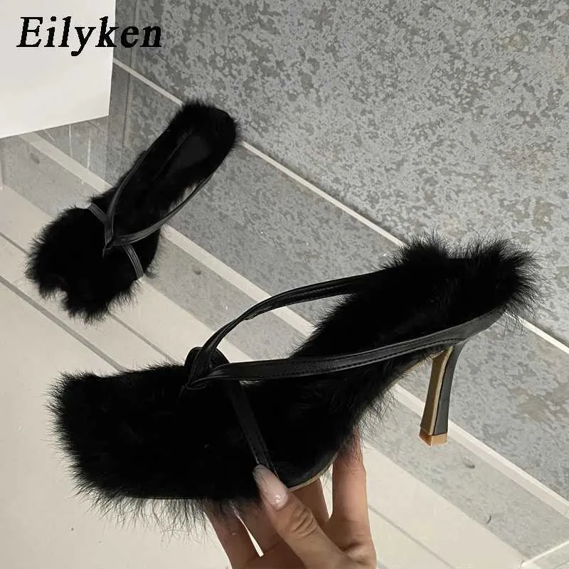 Slippers Slippers Eilyken Design Artificial Fur ig eels Soes Fall Best Street Womens Square Headclip Sandals H2403263IPG