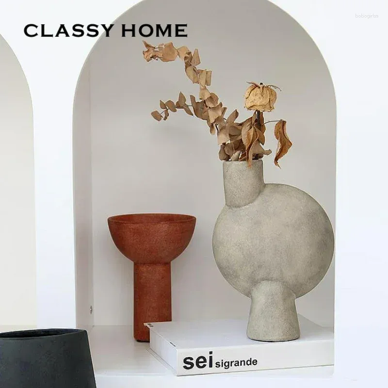 Vases Wabi-sabi Style Pure Handmade Pottery Abstract Geometric Flower Utensils Modern Minimalist Art Vase Ornaments B&B Model Room