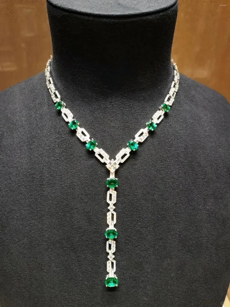 Chains ZOCA 925 Sterling Silver Vintage Green Necklace Water Droplets Pendant Fashion Crystal Bridal Choker Wedding Jewelry