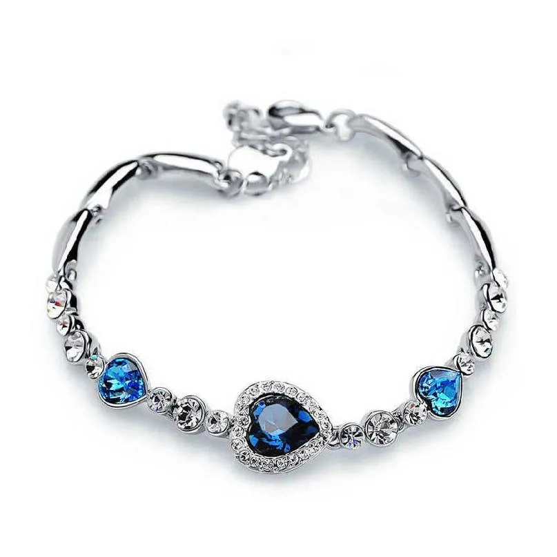 Bracelets de charme Océan Coeur Cristal Strass Bracelet Pour Femmes Femme Fille Cadeau Chaîne En Acier Inoxydable Z0426 Drop Livraison Bijoux Otl5V