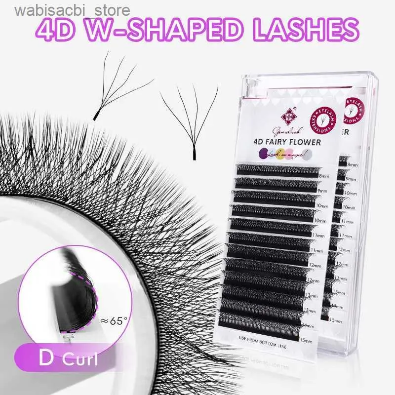 Faux cils Genielash Extensions de cils en forme de W Volume brésilien 0.07 D/D + Extensions de cils 3D/4D Fans24327 préfabriqués