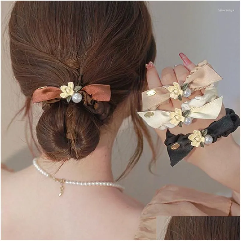 Hårklämmor Barrettes 2023 Korean Style Gardenia Story Tarm Ring Sen Headwear Rope Kvinnlig Högkvalitet Bowknot Flower Ornament Drop Otcyn