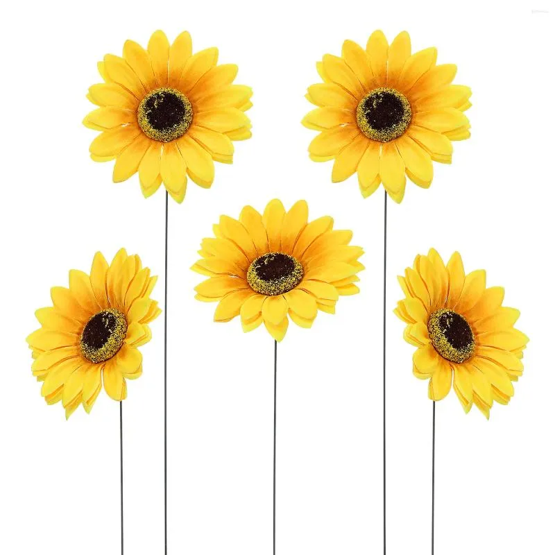 Dekorativer Blumen-Garten-Sonnenblumen-Pfahl, gelber Blumentopf-Pick, Rasen-Seidendekor, Vasenfüller, Pflanzgefäß-Einsatz, Hof-Dekoration