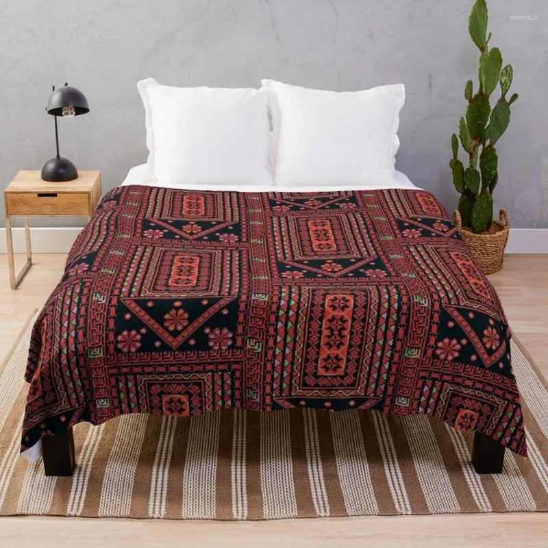 毛布3頭の花パレスチナの刺繍スローブランケットパーソナライズされたギフト毛むくじゃらのベッドカバー装飾のソファー