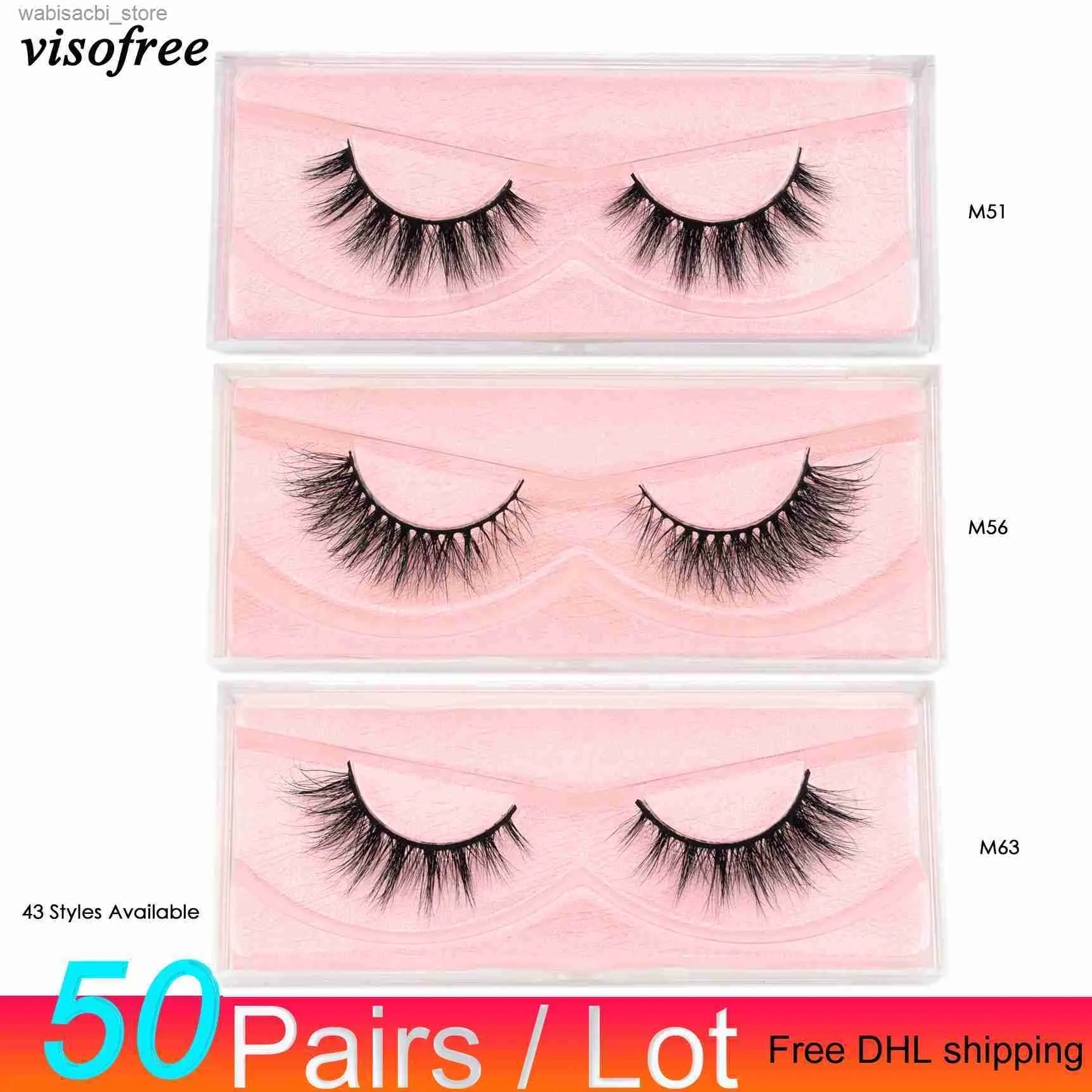 False Eyelashes Free DHL 50 pairs Visofree Eyelashes Mink False Eyelashes Handmade Mink Collection 3D Dramatic Lashes 43 Styles Pink Box Bulk24327