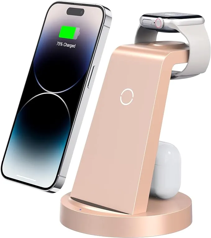 3 in 1 Charging Station for iPhone, Wireless Charger for iPhone 15 14 13 12 11 X Pro Max & Apple Watch - Charging Stand Dock for AirPods