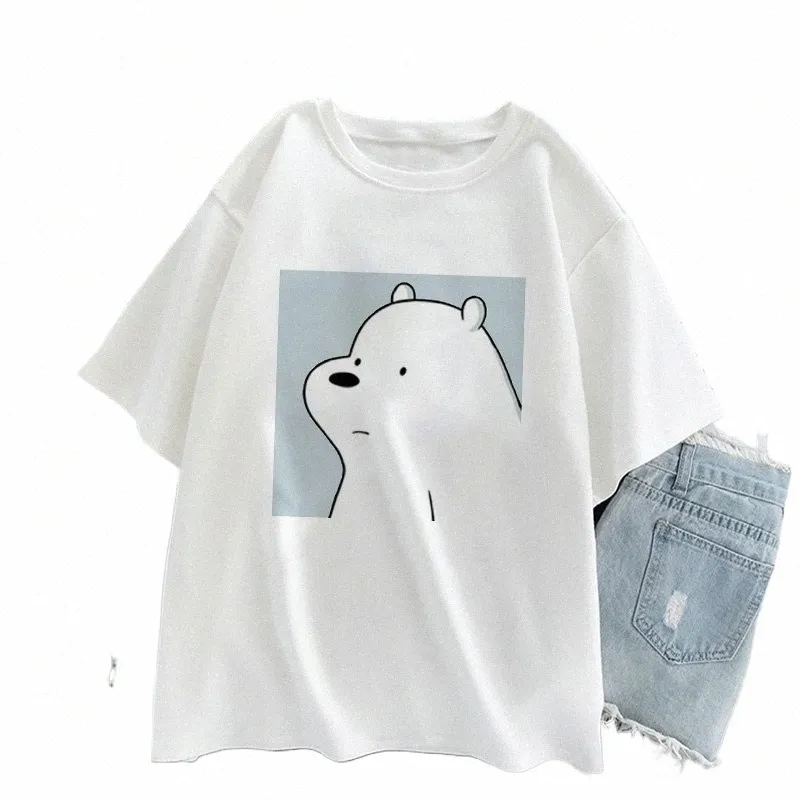 kvinnor t-shirt kawaii liten björn tryck kort ärm sportig tshirt kvinnlig harajuku sommar japansk anime carto överdimensionerad tshirt c8yu#