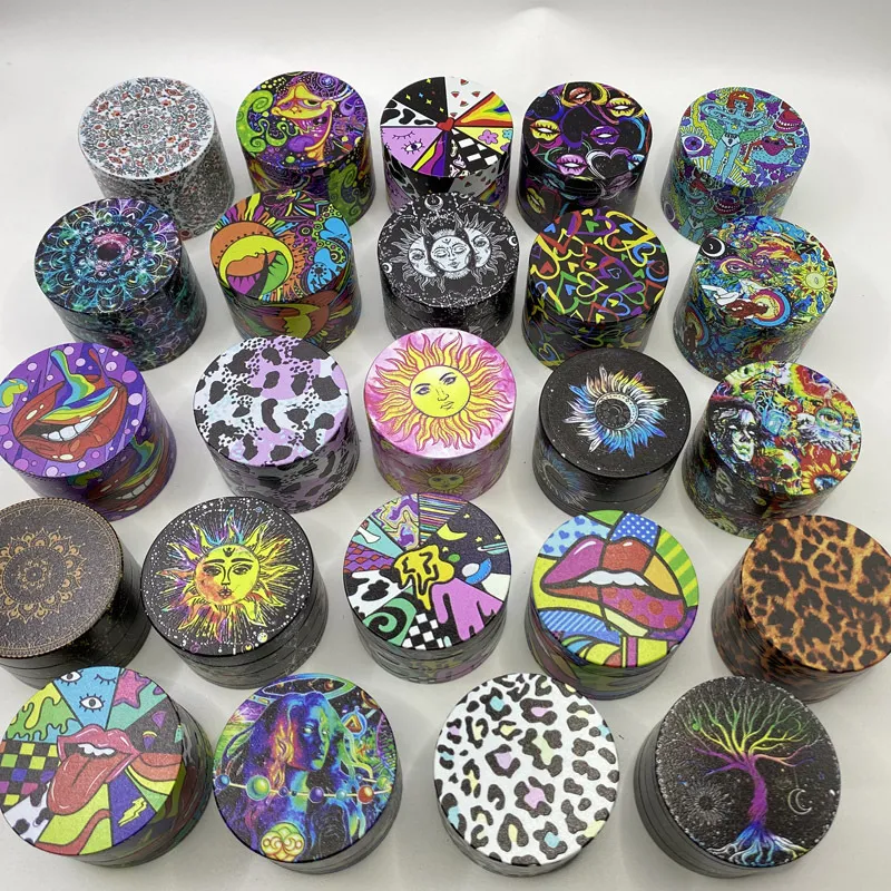 zinc alloy smoke Grinder 50MM 4 part Metal Grinder UV color printing Herbs Crusher Colorful Grinders Factory price bong