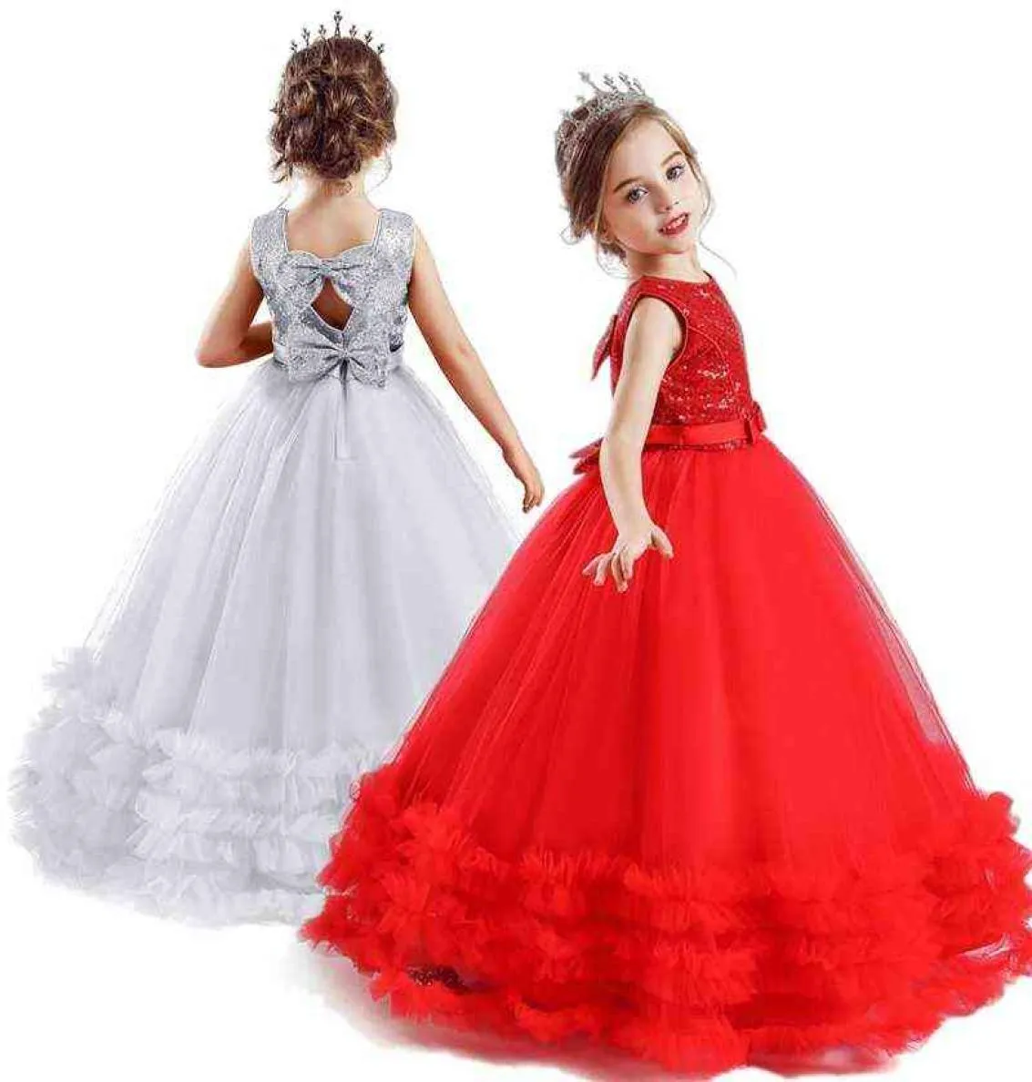 Abito da principessa per matrimonio per ragazza Fiore per bambini Abito lungo da damigella d'onore Capodanno Abito rosso Abito senza schienale Design Abbigliamento Abbigliamento da sera G127539060