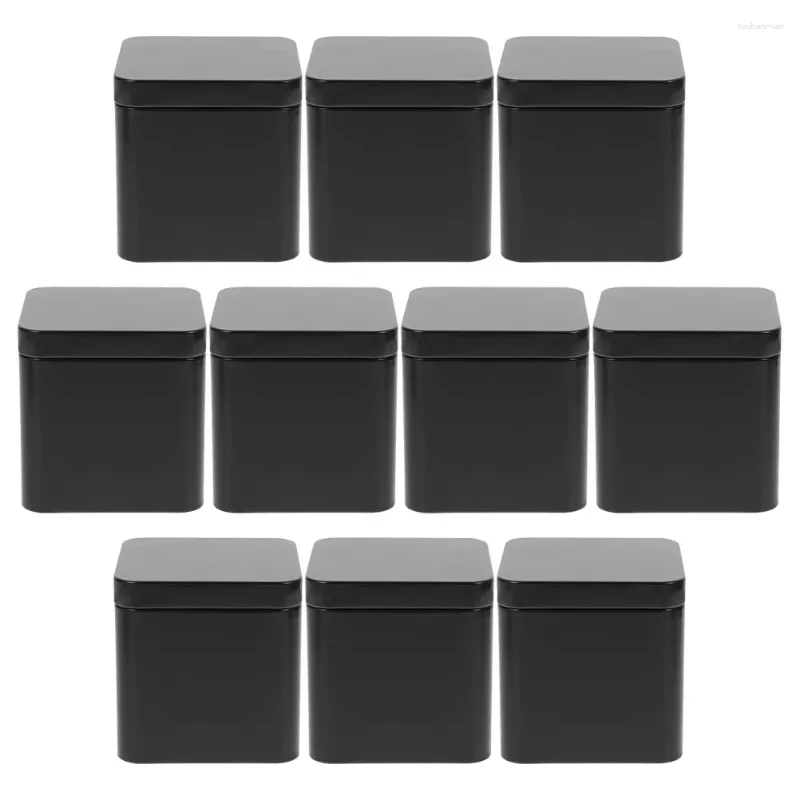 Storage Bottles Tinplate Small Square Portable Metal Can Set 10pcs (black) Tea Jar Loose Tins Cookie Containers For Gift Giving