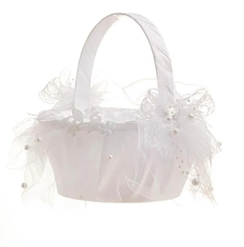 Nouveau panier de fleurs de mariée tissé à la main fournitures de mariage blanc paniers de fille de fleur faveurs de mariage décoration entière 9294700