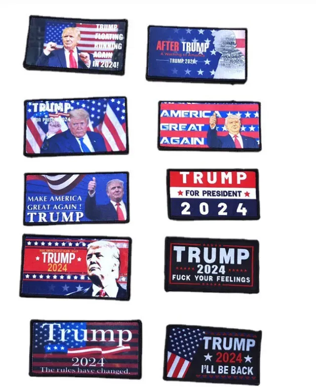 9 * 5 cm Donald Trump 2024 Toppe da ricamo Artigianato d'arte Distintivo Patch Emblema Braccialetti tattici Accessori per vestiti LL