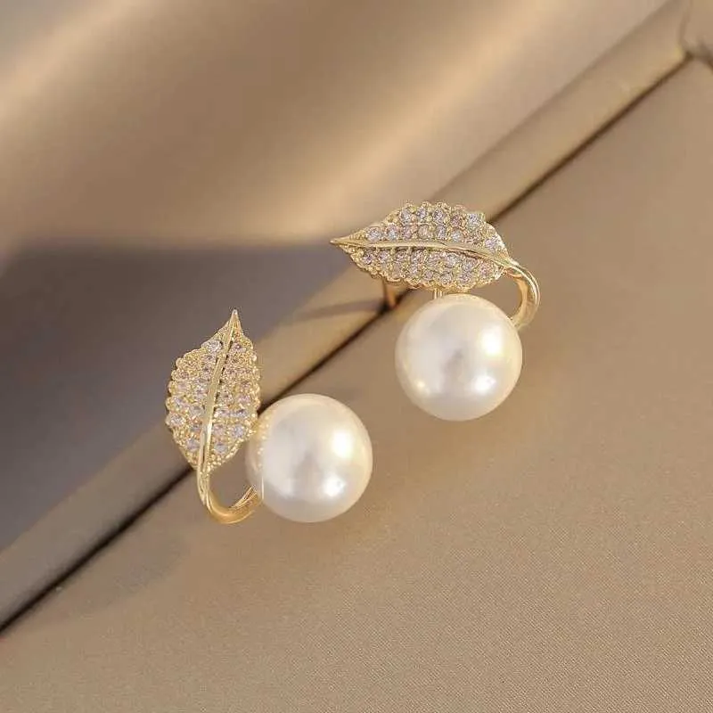 Boucles d'oreilles tendance coréenne branche de feuille de cristal perle boucles d'oreilles pour femme délicate simple oreille bijoux accessoires cadeau de noël 230831