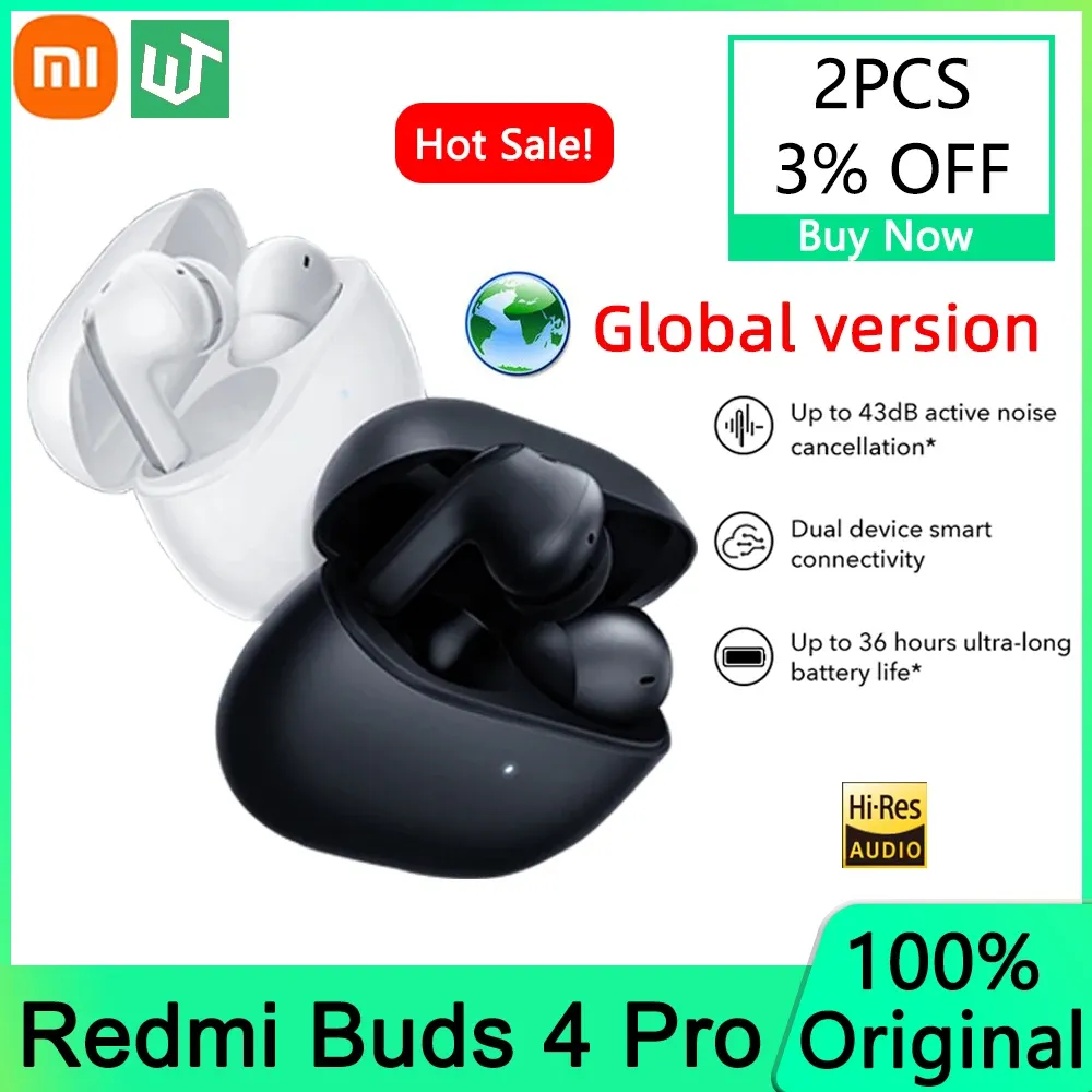 Słuchawki globalna wersja Xiaomi Redmi Buds 4 Pro Tws Sardona Bluetooth 5.3 Aktywne szum anulowanie 3 mikrofonu bezprzewodowe pobyty słuchawki audio