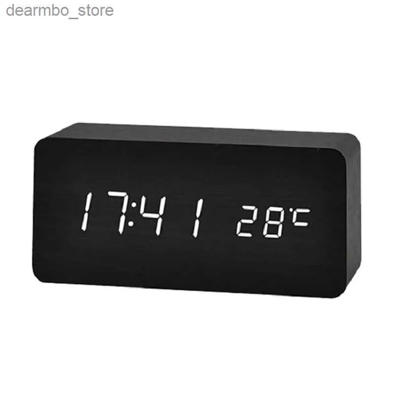 Skrivbordsklockor LED TRÄLEMMAMELKLOCK TABLE TABLE CONTROL Digital trä Desktop eller elektroniskt skrivbord USB/AAA Power Clock Table Decoration24327