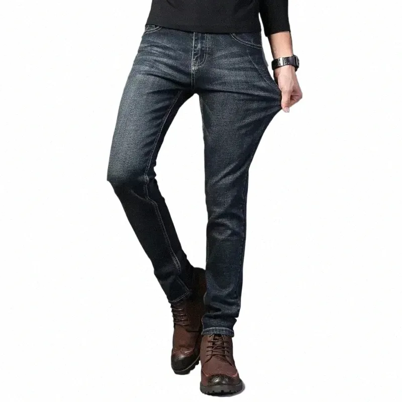 Neue Jeans Männer Winter Seass Regelmäßige Gerade Bein männer Hosen Elastische Slim Fit Casual männer Hosen w7xx #