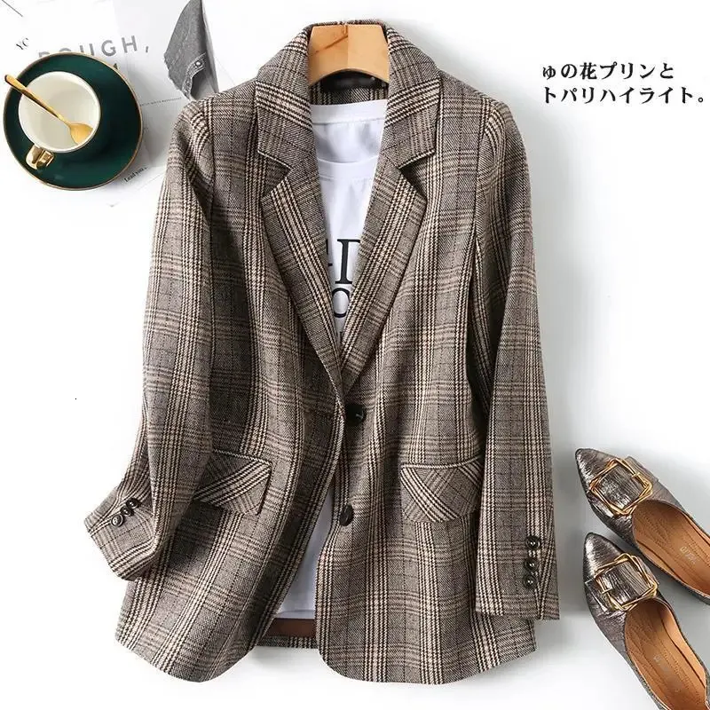 Costume à carreaux veste décontractée automne manteau ample ajustement une seule pièce haut Blazers femmes vêtements Blazer femmes 240318