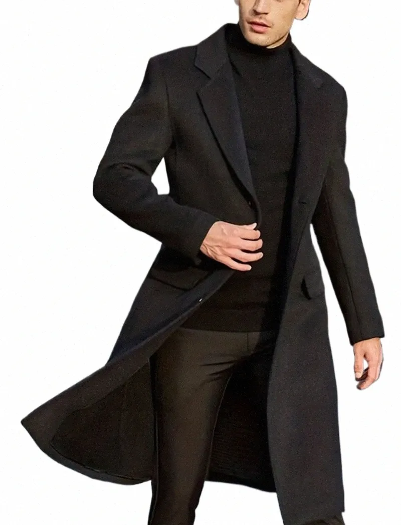 Abrigo de hombre Sólido Fleece Solapa Fi Elegante LG Abrigo Clásico Elegante Busin Abrigo Tallas grandes para ropa de hombre p6hg #