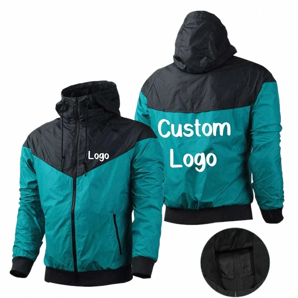 Anpassad din logotyp Men jackor Waterproof Hoode Wind Breaker Casual Coat Man Diy Textkläder Spring Autumn Jackets Men C1EC#