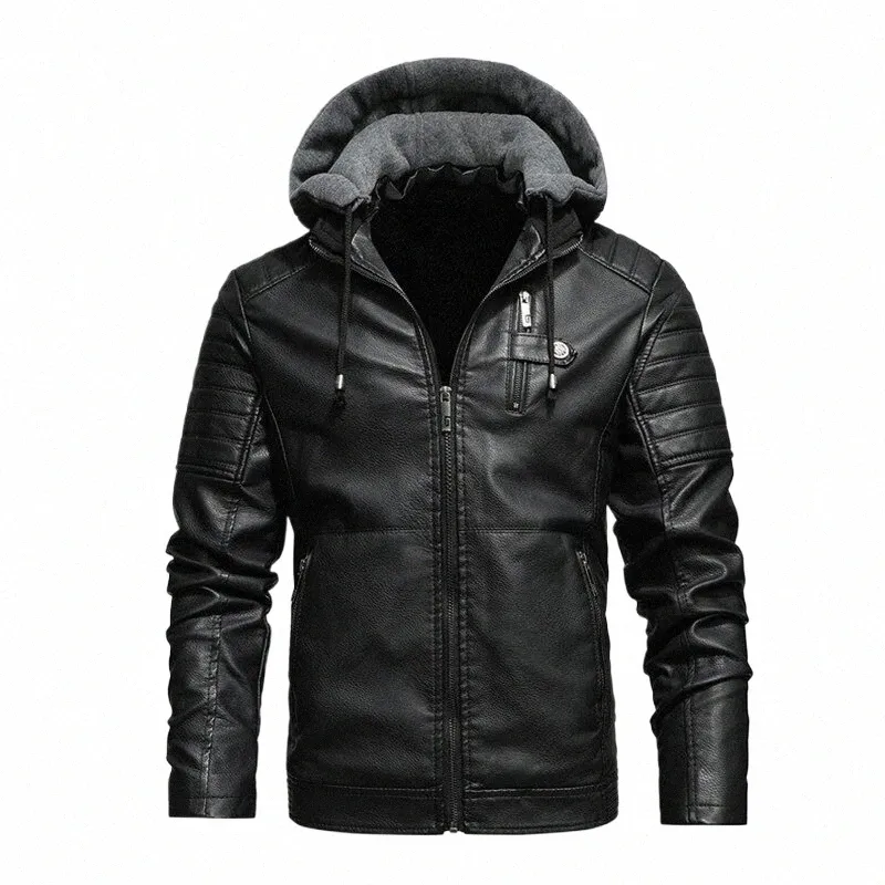 Män Autumn Biker Läderjacka Män Ny vinter förtjockar fleece Retro Jackor Män avslappnad högkvalitativ PU -jacka Vindtät kappa W1LH#