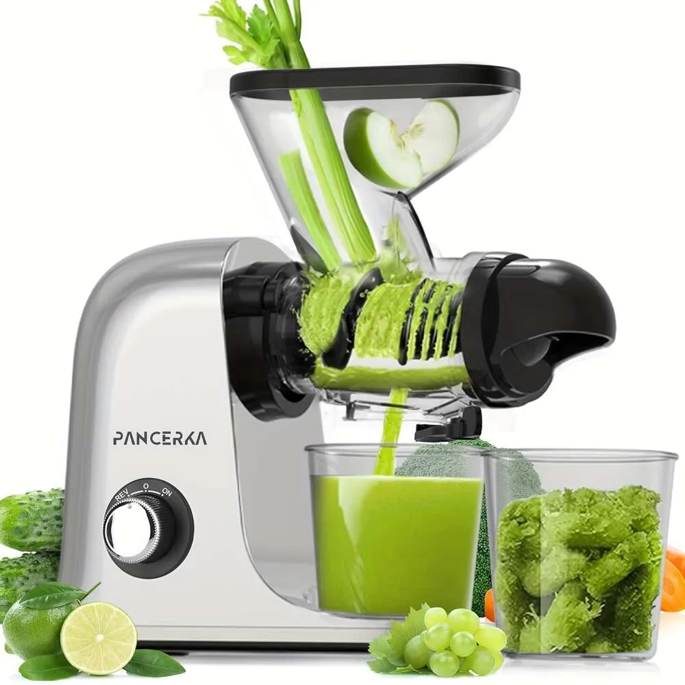 Masticating Juicer Hine High Juice Yield, Easy Cleaning, Reverse Function Quiet Motor for Vegetables and Fruits - Sier Gray